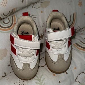 First Kids Beige and Red Sneakers